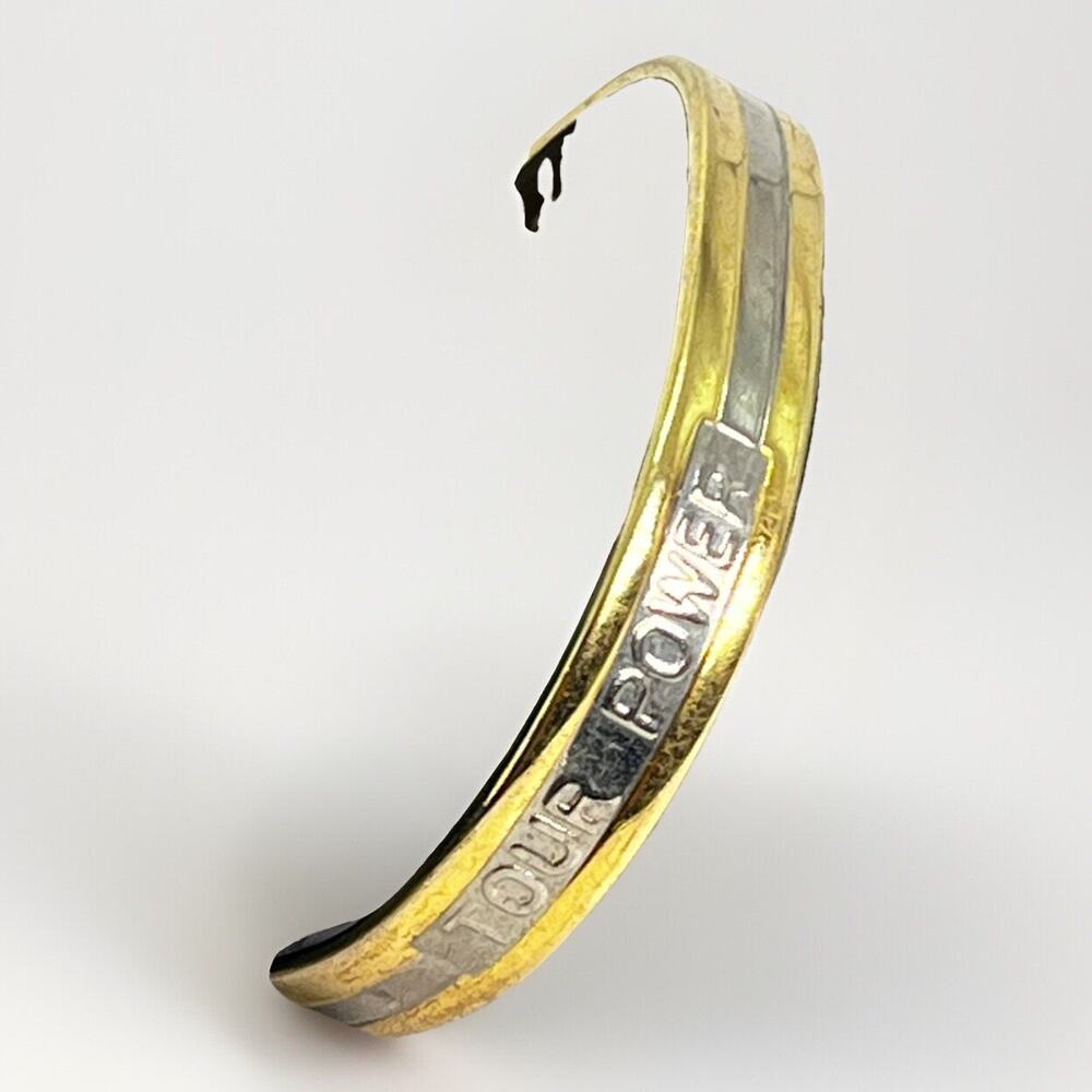 Two Tone 24K Gold Electroplated True Power Cuff - Boho Hippie 70s Retro Bracelet